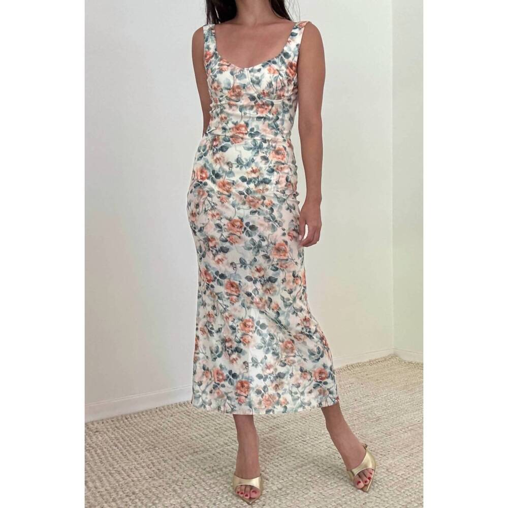 NEW SALTY central park floral bodysuit midi dress in cream
